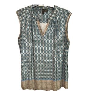 New Directions EUC shades of blue sleeveless boho top.  Size X-Large